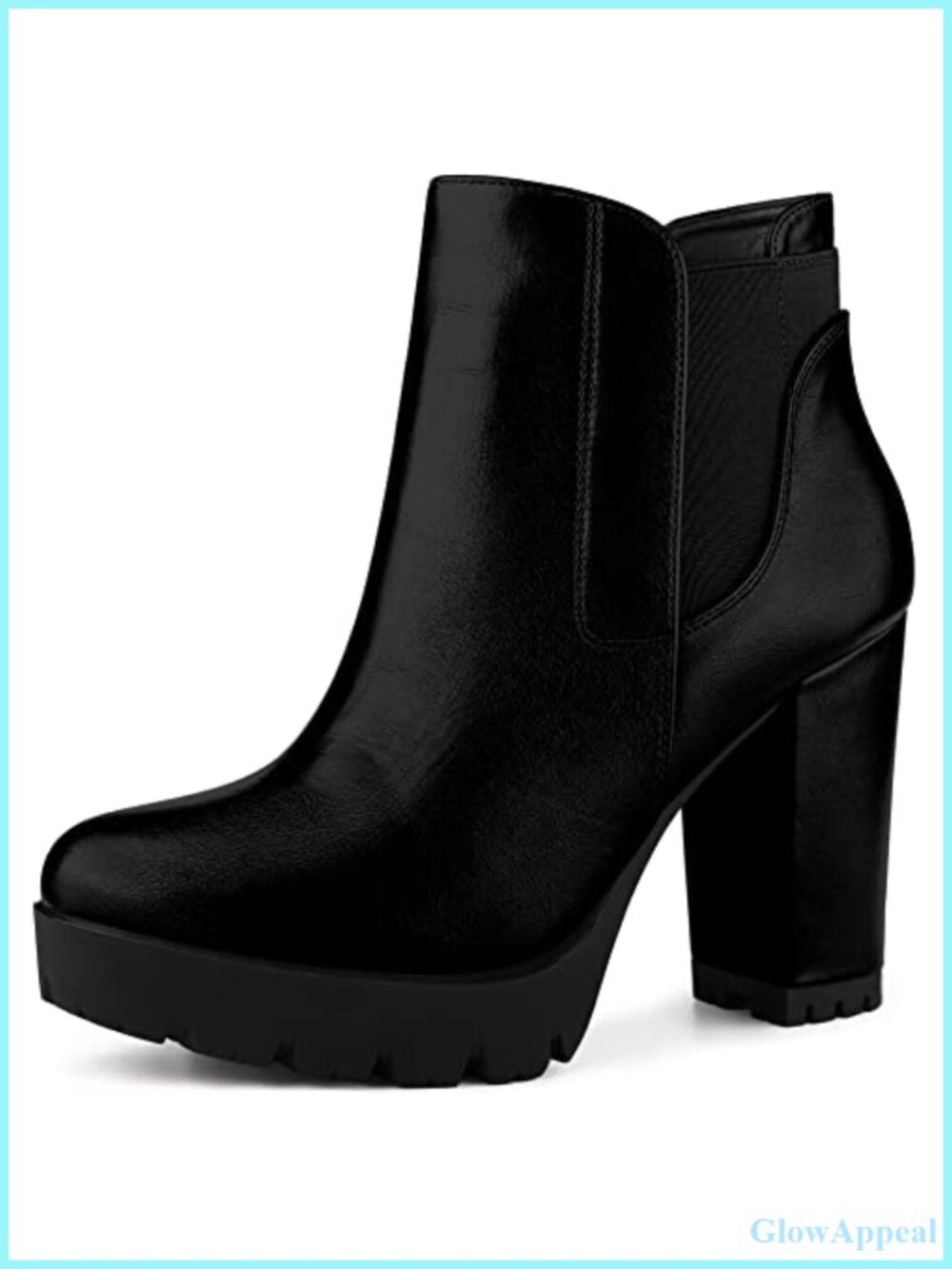 Faux Leather Chunky Heel Chelsea Platform Ankle Boots